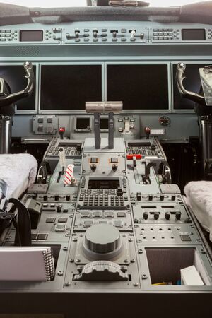 Inside view Cockpit G550 with blue sky and clouds