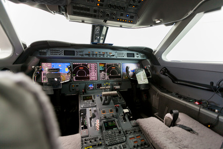 Inside view Cockpit G550 with blue sky and cloudsの写真素材
