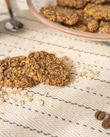 Oat Cookies close up.の写真素材