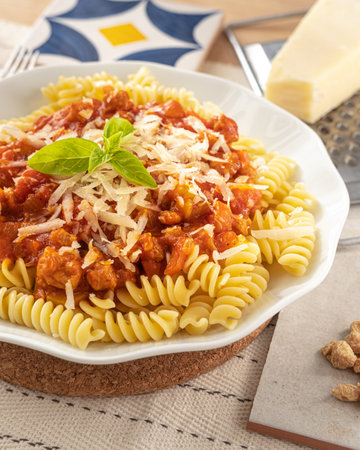 Pasta veggie bolognese with cheese.の写真素材