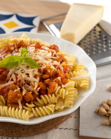 Pasta veggie bolognese with cheese.の写真素材