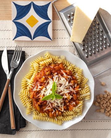 Pasta veggie bolognese with cheese.の写真素材