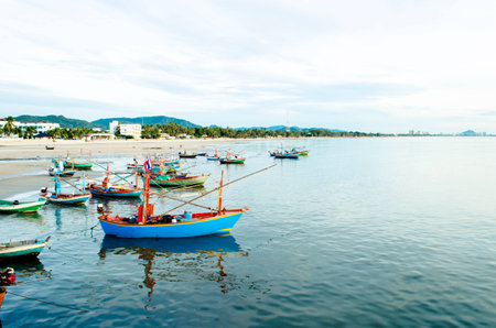 Fishing boats in the sea, Thailandの写真素材
