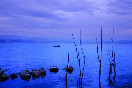 fishermen work at the Erhai Lake in Dali,China s Yunnan province の写真素材