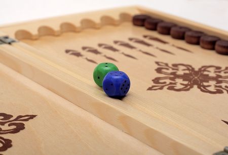 Classic wood backgammon box, isolated on a white background