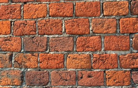 The facade view of the red brick wall for design background.