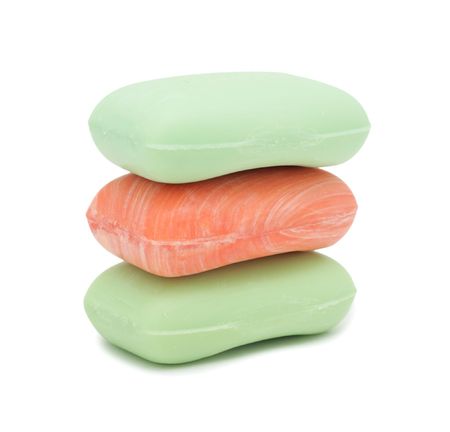 Pile of herbal soap, isolated on a white backgroundの写真素材