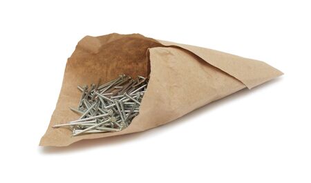 Pile of steel nails, isolated on a white backgroundの写真素材