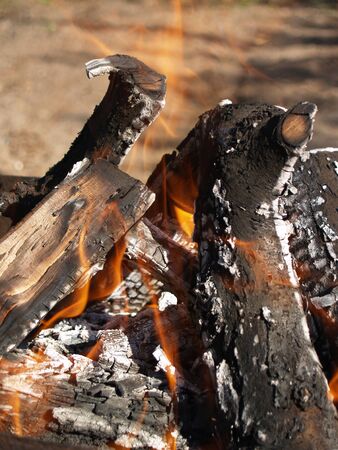 Fire from wooden logs on holidaysの写真素材