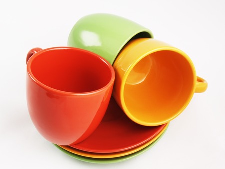 Collection of colorful dishes on the white backgroundの写真素材