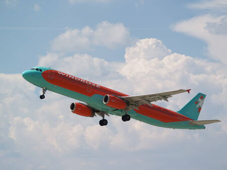 BORISPOL, UKRAINE - JUNE 24, 2013  Windrose Airlines Airbus A321-231 aircraft on final approach to...