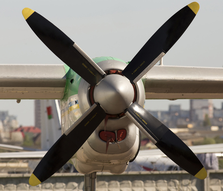 Front view aircraft turboprop engine with propeller, close-upのeditorial素材
