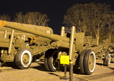 Soviet World War II  122mm gun M1931 37  A-19  in museum at nightのeditorial素材