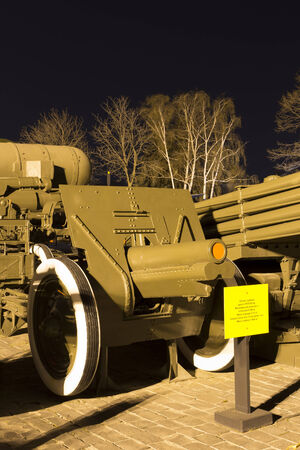 Soviet World War II  122mm howitzer M1910 30 in museum at nightのeditorial素材