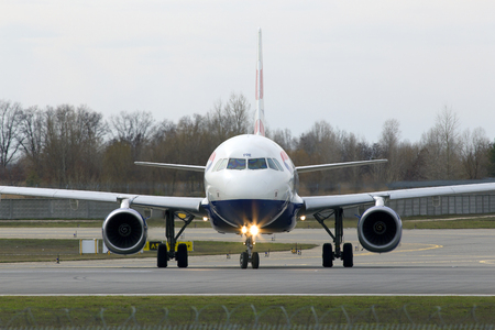 Borispol, Ukraine - March 25, 2017: British Airways Airbus A320-200 A320-200 aircraft running on the runway of Borispol International Airport on March 25, 2017. Editorial use onlyのeditorial素材