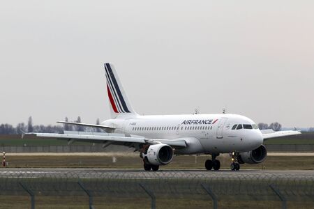 Borispol, Ukraine - March 25, 2017: Air France Airbus A319-111 aircraft landing on the runway to Borispol International Airport on March 25, 2017. Editorial use onlyのeditorial素材