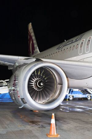 Borispol, Ukraine - August 28, 2017: Engine of the modern passenger jet aircraft. Editorial use onlyのeditorial素材