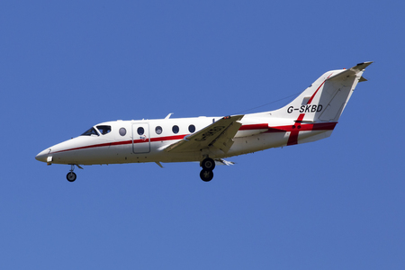 Borispol, Ukraine - May 26, 2018: G-SKBD Raytheon Hawker 400XP aircraft on the blue sky backgroundのeditorial素材