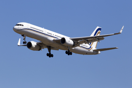 Borispol, Ukraine - May 26, 2018: SX-RFA GainJet Aviation Boeing 757-23N(WL) aircraft on the blue sky backgroundのeditorial素材