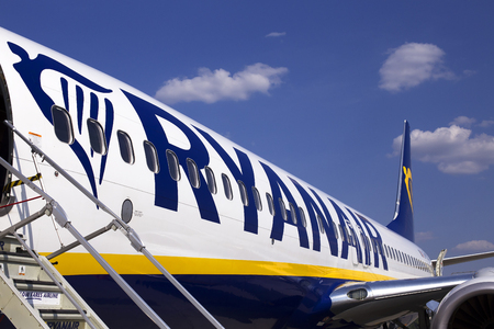 Borispol, Ukraine - September 03, 2018: A part of Ryanair Boeing 737-800 aircraft with logoのeditorial素材