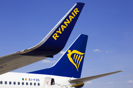 Borispol, Ukraine - September 03, 2018: A part of Ryanair Boeing 737-800 aircraft with logoのeditorial素材