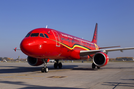 Borispol, Ukraine - October 17, 2018: OO-SNA Brussels Airlines Airbus A320-200 aircraft on the parking areaのeditorial素材