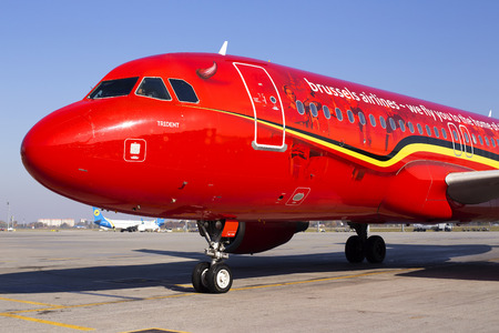Borispol, Ukraine - October 17, 2018: OO-SNA Brussels Airlines Airbus A320-200 aircraft on the parking areaのeditorial素材