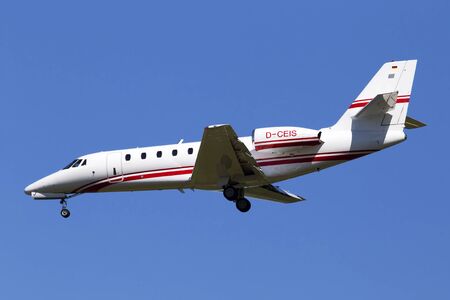 Borispol, Ukraine - May 26, 2018: D-CEIS Cessna 680 Citation Sovereign business jet aircraft on the blue sky backgroundのeditorial素材