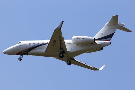 Borispol, Ukraine - June 07, 2019: VP-CVH Gulfstream G280 aircraft on the blue sky backgroundのeditorial素材