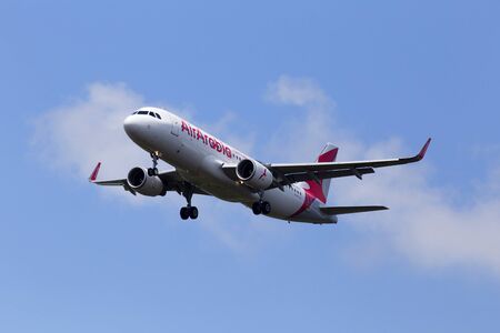 Borispol, Ukraine - June 07, 2019: A6-AOU Air Arabia Airbus A320-214(WL) aircraft on the cloudy sky backgroundのeditorial素材
