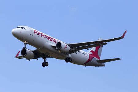 Borispol, Ukraine - June 07, 2019: A6-AOU Air Arabia Airbus A320-214(WL) aircraft on the cloudy sky backgroundのeditorial素材