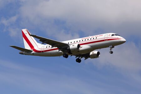 Borispol, Ukraine - June 07, 2019: SP-LIH Polish Government Embraer ERJ-175LR (ERJ-170-200 LR) aircraft on the cloudy sky backgroundのeditorial素材