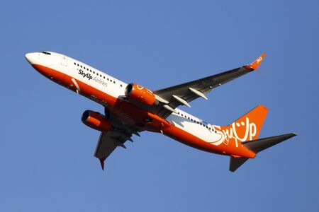 Borispol, Ukraine - June 21, 2019: UR-SQG SkyUp Airlines Boeing 737-8Z0(WL) aircraft on the blue sky backgroundのeditorial素材