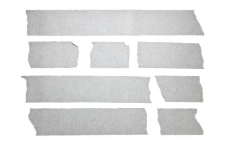 Collection of gray silver duct tape. Collection of different tape strips. Adhesive tape isolated on white background.の写真素材