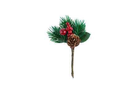 Christmas decoration made of fir branches, holly berries and cones. Christmas and New Years concept. Copy spaceの写真素材