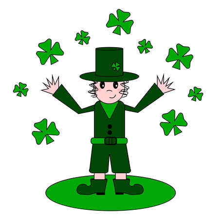 A man in a green suit with clover. St. Patrick 's Day. Vector illustration in a flat style.のイラスト素材