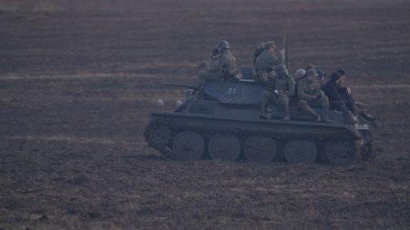 RUSSIA ST.PETERBURG- : soldiers rolled everyone in historic German tankのeditorial素材