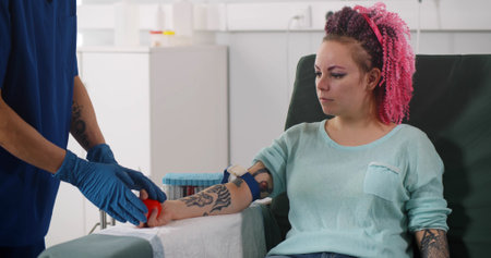Cropped shot of doctor injecting female patient with syringe to collect blood sampleの写真素材