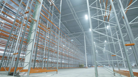 Shot of empty new modern light industrial warehouseの写真素材