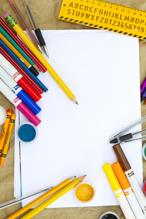 items for school-  the pencils, the pens,the  paperの写真素材