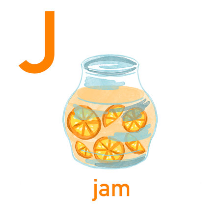 Watercolor English alphabet made of cute fruits and vegetables. Watercolor illustration of food. Vegetarian alphabet. Back to school.の写真素材