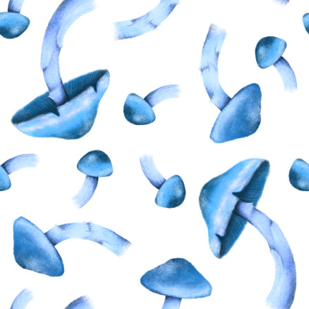 Seamless pattern with autumn leaves and mushrooms, perfect for seasonal textiles, wallpaper, wrapping paper, greeting cards, and home decor. Ideal for adding a cozy autumn touch to any creativeの写真素材