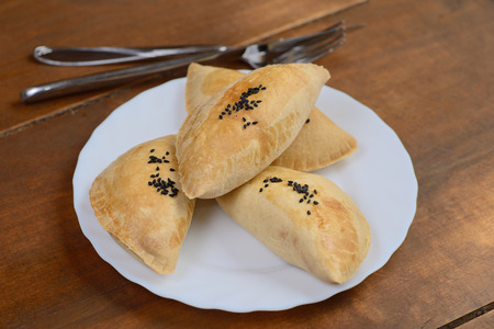 Puff pastry with mushroomsの写真素材