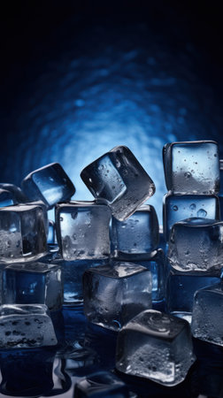 A soothing graphic of crystal clear ice cubes arranged in a cool compositionの素材