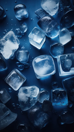 A soothing graphic of crystal clear ice cubes arranged in a cool compositionの素材