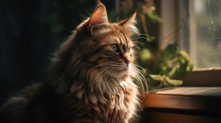 Lovely cat photo for interior decoration. Fluffy cat relaxingの素材