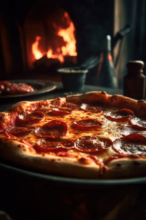 A delicious and aromatic pepperoni pizza, baked to perfection and ready to be enjoyedの素材