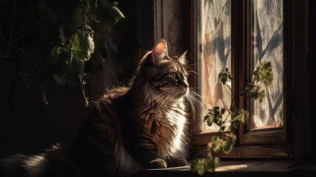 Lovely cat photo for interior decoration. Fluffy cat relaxingの素材