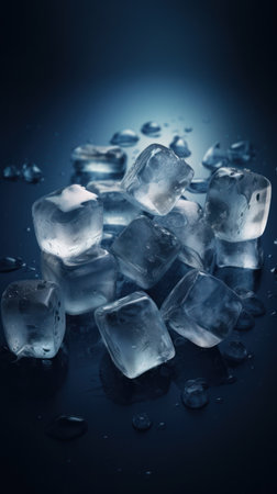 A soothing graphic of crystal clear ice cubes arranged in a cool compositionの素材