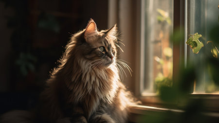 Lovely cat photo for interior decoration. Fluffy cat relaxingの素材
